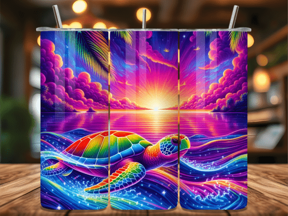 Download Neon Rainbow Sea Turtle Tumbler Wrap - Sea turtle tumbler wrap Collection