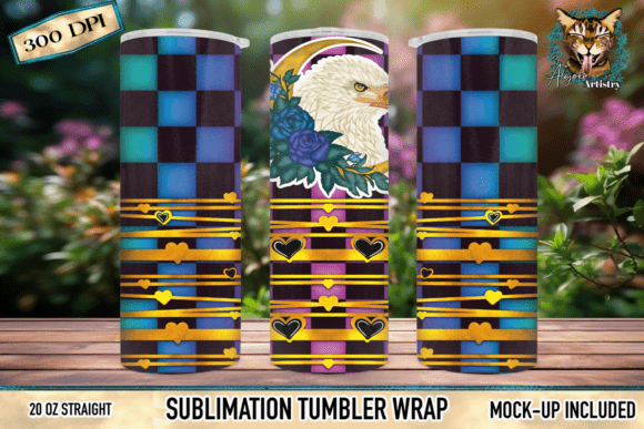 Download Purple Blue Checkered Eagle Tumbler Wrap - Premium Bundle