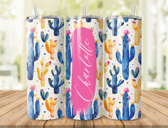 Download Vibrant Cactus Pattern Name Tumbler Wrap - Premium Resources