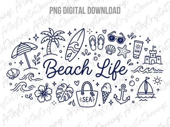 Download Beach Life Summer Doodle PNG - Beach life Collection